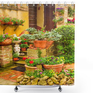 Personality  Beautiful Porch Decorated With Flowers In The Countryside, Italy Shower Curtains