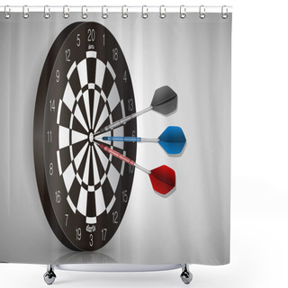 Personality  Colorful Darts Hitting A Target. Success Concept. Vector Illustration Shower Curtains