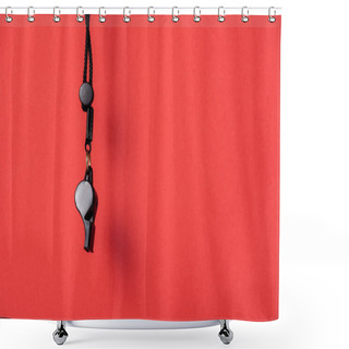 Personality  Black Whistle With Rope On Red Background Shower Curtains