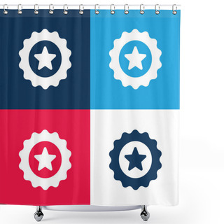 Personality  Badge Blue And Red Four Color Minimal Icon Set Shower Curtains