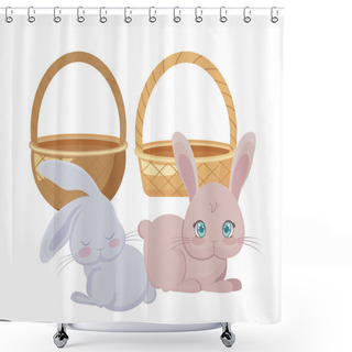Personality  Cute Rabbits In Baskets Wicker Shower Curtains