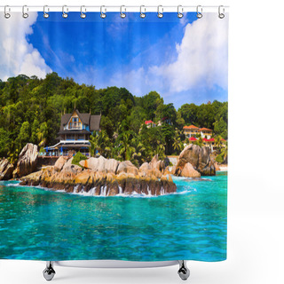 Personality  Hotel At Tropical Beach, La Digue, Seychelles Shower Curtains