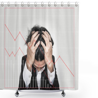 Personality  Stressed Out Businessman, With Downward Business Graphs. Failure Stock Market And Loss Business Investment Profit Concepts Shower Curtains