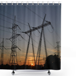 Personality  Electric Power Transmission With High Voltage Power Lines Suppli Shower Curtains