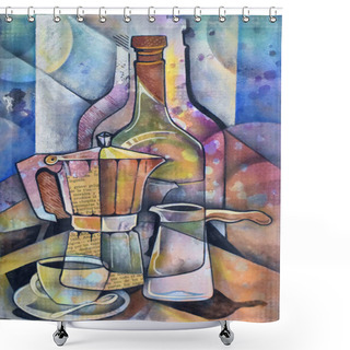 Personality  Cubist Still Life Painting Modern Deco Design  Shower Curtains