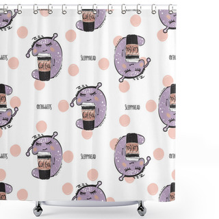 Personality  Pattern With Funny Monster Named Sleepyhead Shower Curtains