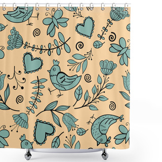 Personality  Flower, Hearts, Birds Seamless Shower Curtains