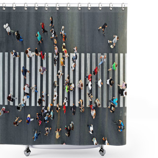 Personality  Aerial. People Crowd Motion Through The Pedestrian Crosswalk. Top View From Drone.  Shower Curtains