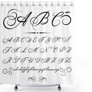 Personality  Vector Hand Drawn Calligraphic Alphabet Based On Calligraphy Masters Of The 18th Century Shower Curtains