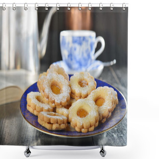 Personality  Delicious Jam Cookies With Cup Of Tea Shower Curtains
