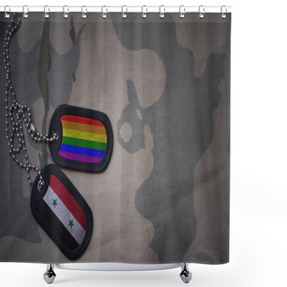 Personality  Army Blank, Dog Tag With Flag Of Syria And Gay Rainbow Flag On The Khaki Texture Background. Military Concept Shower Curtains