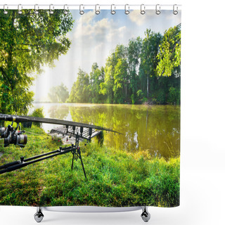 Personality  Fishing Rods Near River Shower Curtains