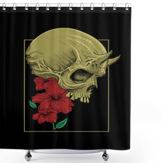 Personality  Skull With Flower Artwork Illustration Shower Curtains
