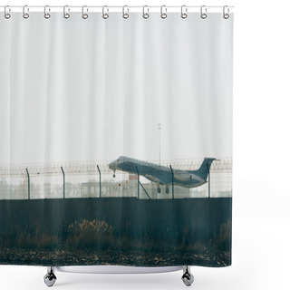 Personality  Departure Of Jet Plane From Airport Runway  Shower Curtains