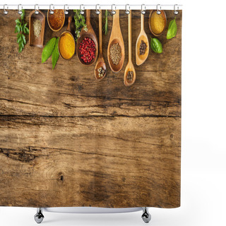 Personality  Colorful Spices On Wooden Table Shower Curtains