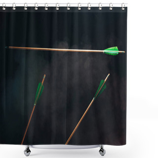 Personality  Three Wood Arrow One Flying . Beautiful  Smog Background. Medieval Weapons Are Handmade. Shower Curtains