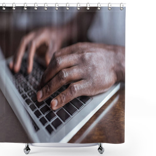 Personality  Afro Man Typing On Laptop Shower Curtains