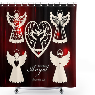 Personality  Collection Of Angels. Laser Cut Design For Christmas, Valentines Day, Wedding. A Set Of Templates Silhouette Cut Elements To Create A Festive Decor. Vector Illustration. Shower Curtains