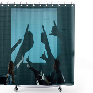 Personality  Young Attractive People Playing With Shadows After Work In Modern Office Shower Curtains
