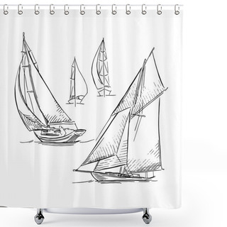 Personality  Hand Made Sketch Of Yachting And Sea. Shower Curtains