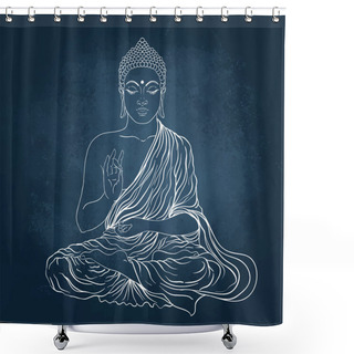 Personality  Sitting Buddha Over The Blackboard Background Shower Curtains