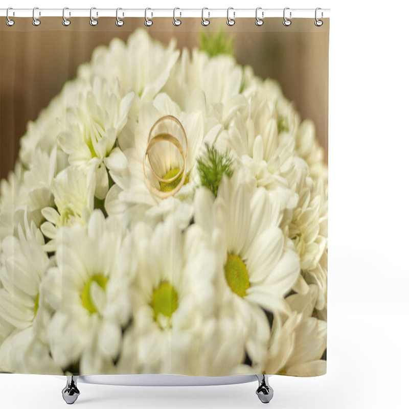 Personality  Wedding Ring In A Bouquet. Shower Curtains