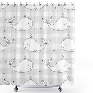 Personality  Cute Background With Cartoon Whales. Baby Shower Design. Shower Curtains