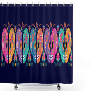 Personality  Day Of The Dead, Dia De Los Muertos, Banner With Colorful Mexican Flowers. Fiesta, Halloween Holiday Poster, Party Flyer, Funny Greeting Card Shower Curtains