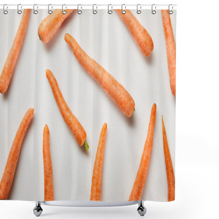 Personality  Top View Of Fresh Carrots Scattered On White Background Shower Curtains