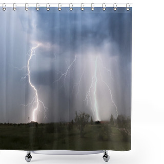 Personality  A Dance Of Lightning Over A Neighborhood Shower Curtains