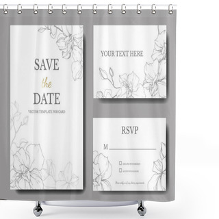 Personality  Beautiful Vector Orchid Flowers. Silver Engraved Ink Art. Wedding Cards With Floral Decorative Borders. Thank You, Rsvp, Invitation Elegant Cards Illustration Graphic Set. Shower Curtains