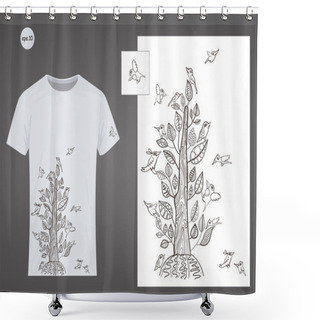 Personality  Tree, Bird, Nature, Doodle. Vector Design For Printing On T-shirts Shower Curtains