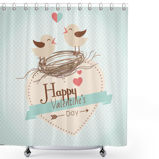 Personality  Happy Valentines Day Card With Cute Bird Couple Shower Curtains