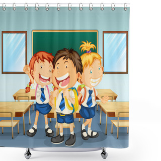 Personality  Three Children Smiling Inside The Classroom Shower Curtains