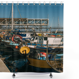 Personality  Sunshine On Docked Ships In Port Of Mediterranean Sea  Shower Curtains