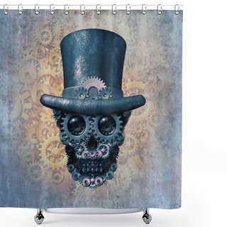 Personality  Steampunk Skull Concept Or Steam Punk Science Fiction Historical Fantasy With A Group Of Gears And Cogs Shaped As A Head Skeleton As A 3D Illustration. Shower Curtains
