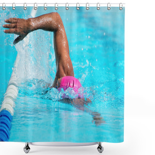 Personality  Man Swimming The Front Crawl In A Pool Shower Curtains