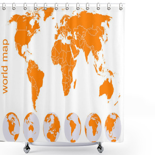 Personality  Orange Detailed World Map With Earth Globes Shower Curtains