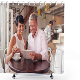 Personality  Middle Aged Couple In A Cafe Shower Curtains