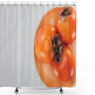 Personality  Top View Of Persimmons On Orange Plate Isolated On White Shower Curtains