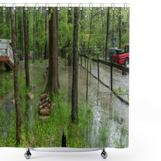 Personality  Stream Overflowing And Flooding Yard After A Rainstorm Shower Curtains