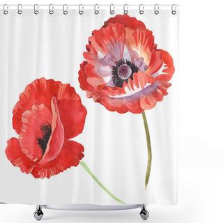 Personality  Red Poppies Isolated On White. Watercolor Background Illustration Set.  Shower Curtains