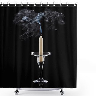 Personality  Extinct White Candle In Glass Candlestick With Smoke On Black Background Shower Curtains