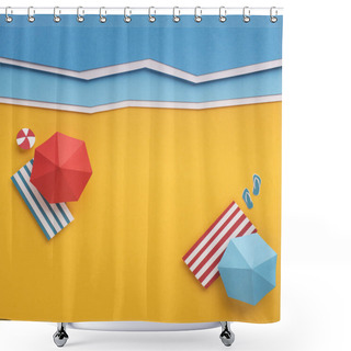 Personality  Separate Placed Two Sunbeds With Umbrellas Near The Blue Sea Shower Curtains