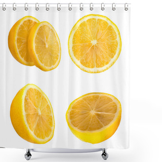 Personality  Set Of Fresh Whole And Cut Lemon And Slices Isolated On White Background. From Top View Shower Curtains