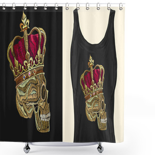 Personality  Embroidery Skull In Golden Crown. Dead King. Trendy Apparel Shower Curtains