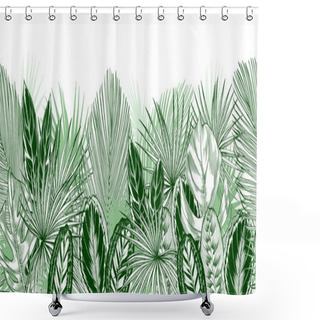 Personality  Endless Horizontal Border With Green Tropical Palm And Ornamental Leaves. Shower Curtains