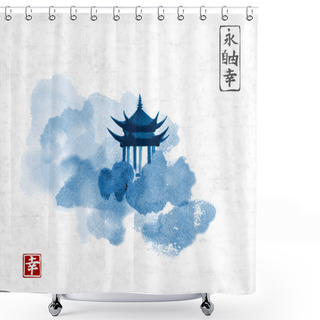 Personality  Blue Pagoda Temple And Forest Trees Shower Curtains