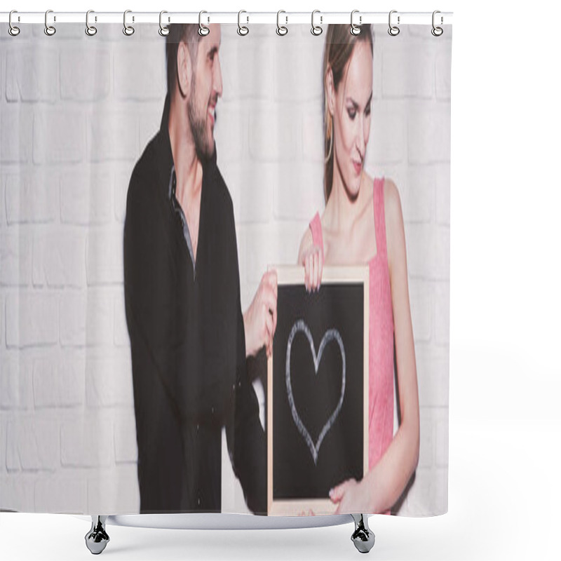 Personality  Couple Holding Chalkboard With Heart Shower Curtains