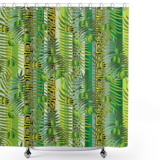 Personality  Greek Floral Olive Branches And Leaves 3d Seamless Pattern. Shower Curtains